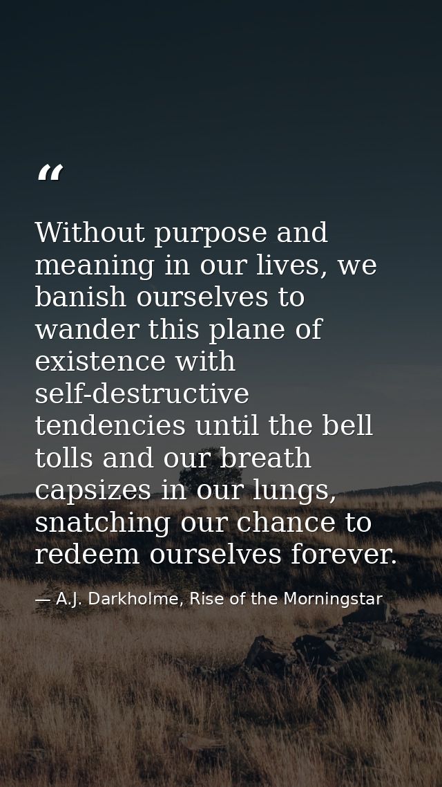 Without purpose and meaning in our lives, we banish ourselves to wander this plane of existence with self-destructive te — A.J. Darkholme, Rise of the Morningstar