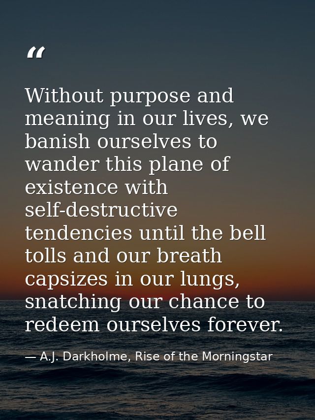 Without purpose and meaning in our lives, we banish ourselves to wander this plane of existence with self-destructive te — A.J. Darkholme, Rise of the Morningstar
