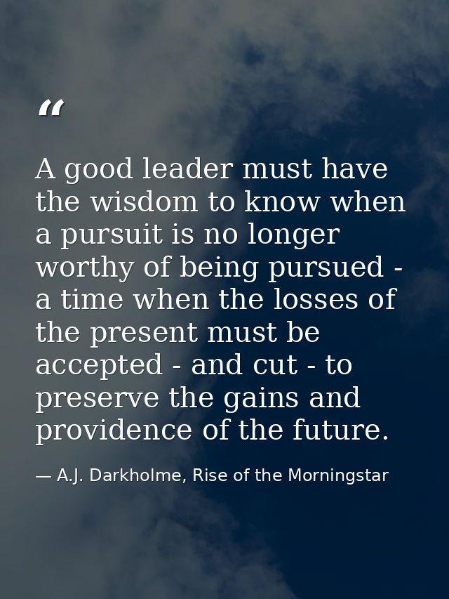 A good leader must have the wisdom to know when a pursuit is no longer worthy of being pursued - a time when the losses  — A.J. Darkholme, Rise of the Morningstar