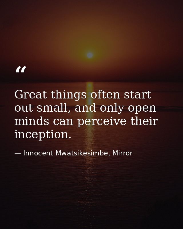 Great things often start out small, and only open minds can perceive their inception. — Innocent Mwatsikesimbe, Mirror