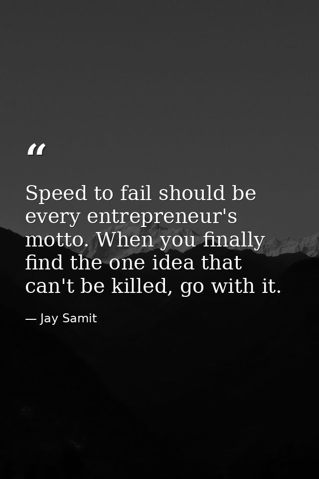 Speed to fail should be every entrepreneur's motto. When you finally find the one idea that can't be killed, go with it. — Jay Samit