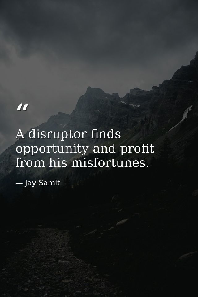 A disruptor finds opportunity and profit from his misfortunes. — Jay Samit