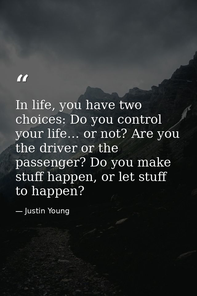 In life, you have two choices: Do you control your life… or not? Are you the driver or the passenger? Do you make stuff  — Justin Young