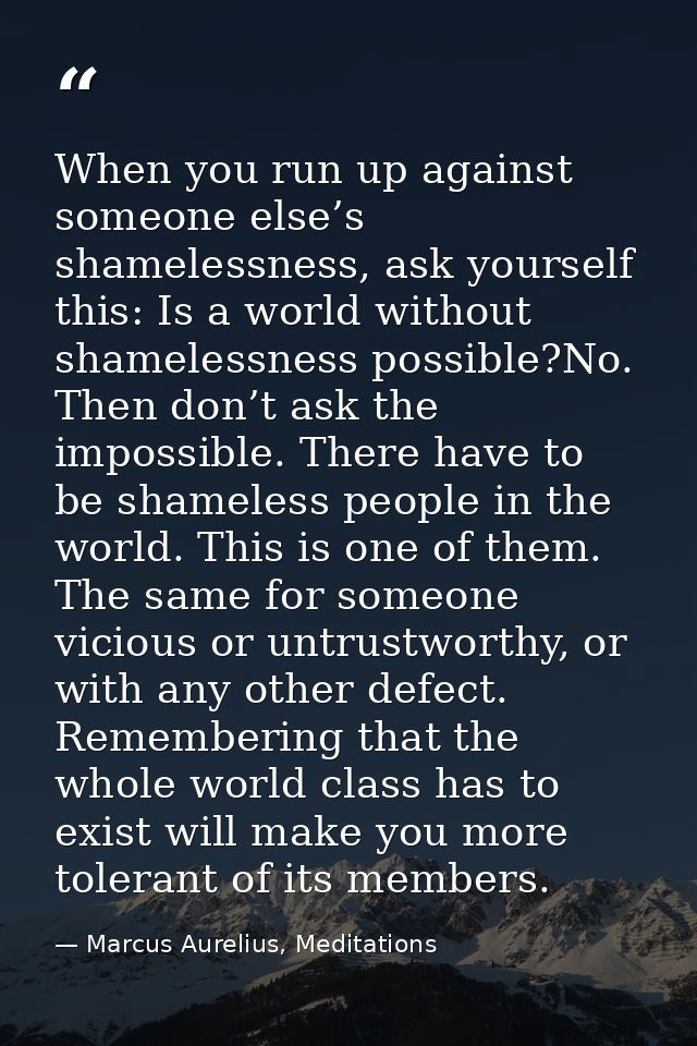 When you run up against someone else’s shamelessness, ask yourself this: Is a world without shamelessness possible?No. T — Marcus Aurelius, Meditations