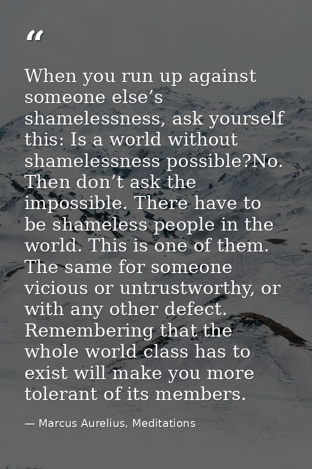 When you run up against someone else’s shamelessness, ask yourself this: Is a world without shamelessness possible?No. T — Marcus Aurelius, Meditations