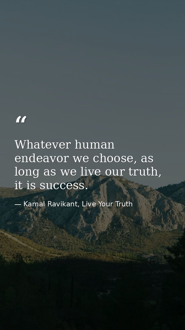 Whatever human endeavor we choose, as long as we live our truth, it is success. — Kamal Ravikant, Live Your Truth