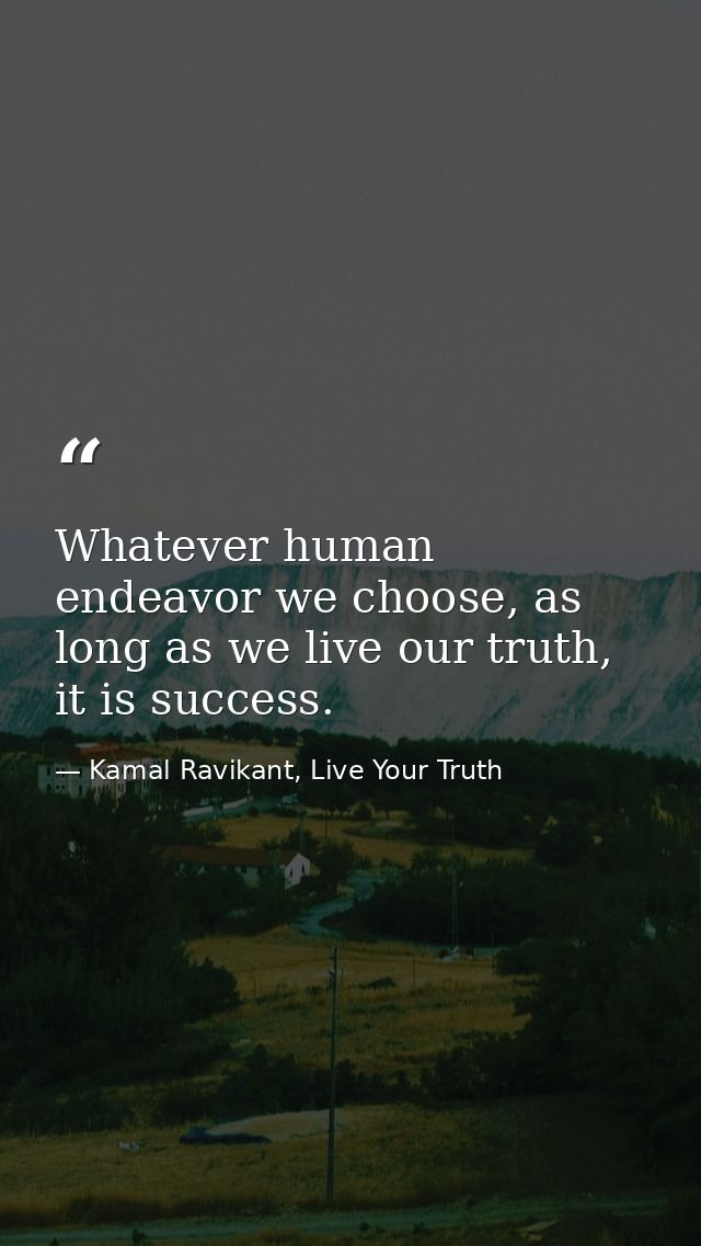Whatever human endeavor we choose, as long as we live our truth, it is success. — Kamal Ravikant, Live Your Truth