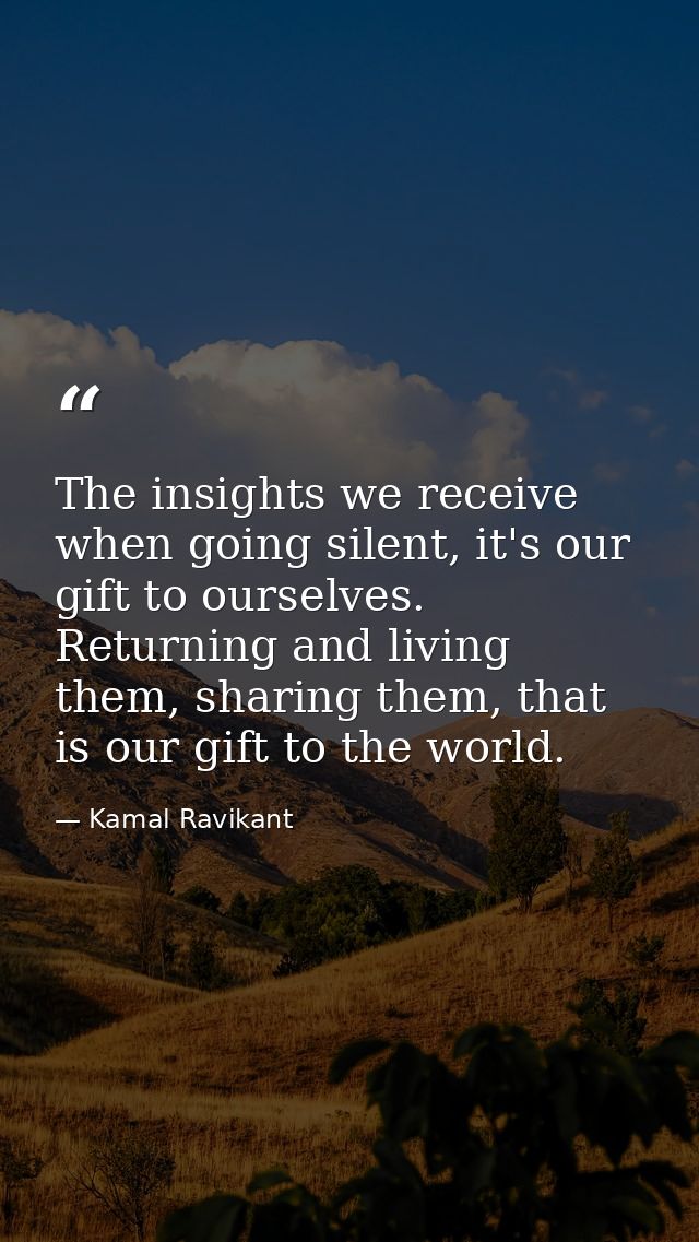 The insights we receive when going silent, it's our gift to ourselves. Returning and living them, sharing them, that is  — Kamal Ravikant