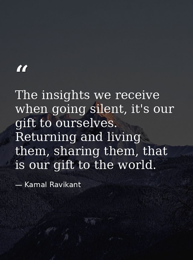 The insights we receive when going silent, it's our gift to ourselves. Returning and living them, sharing them, that is  — Kamal Ravikant