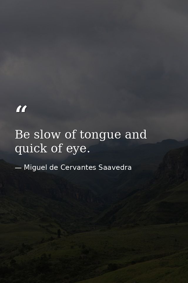 Be slow of tongue and quick of eye. — Miguel de Cervantes Saavedra