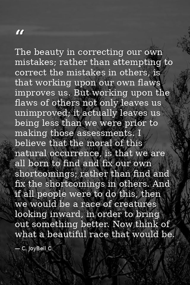 The beauty in correcting our own mistakes; rather than attempting to correct the mistakes in others, is that working upo — C. JoyBell C.