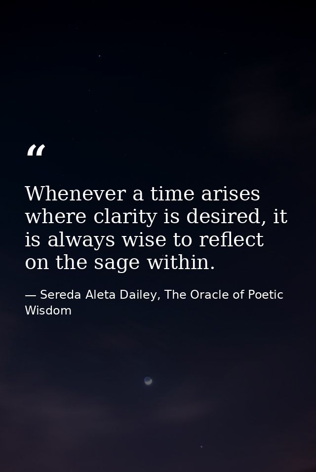 Whenever a time arises where clarity is desired, it is always wise to reflect on the sage within. — Sereda Aleta Dailey, The Oracle of Poetic Wisdom