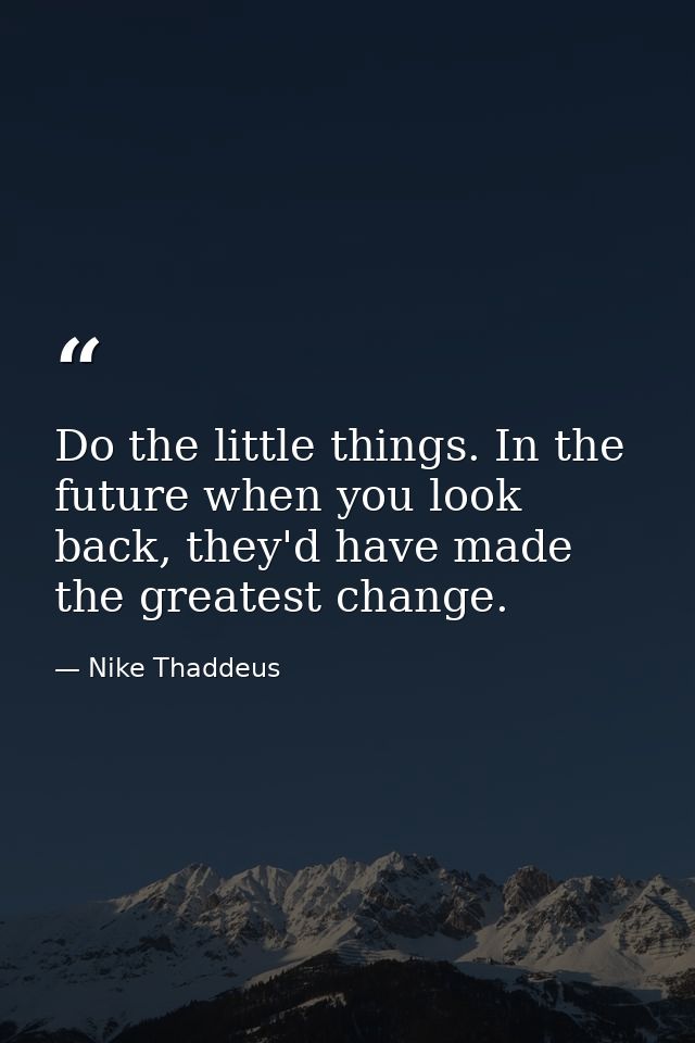 Do the little things. In the future when you look back, they'd have made the greatest change. — Nike Thaddeus