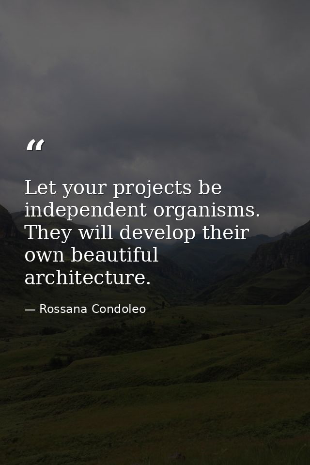 Let your projects be independent organisms. They will develop their own beautiful architecture. — Rossana Condoleo