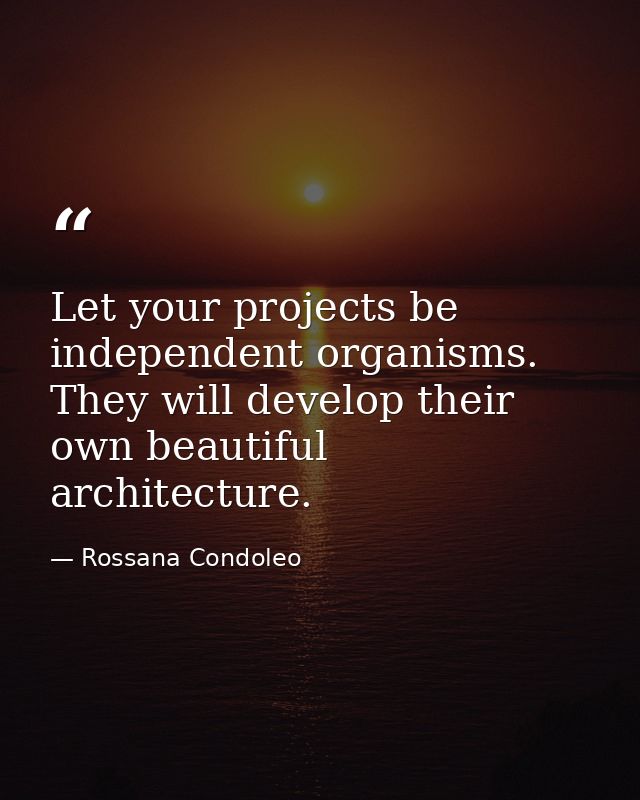 Let your projects be independent organisms. They will develop their own beautiful architecture. — Rossana Condoleo