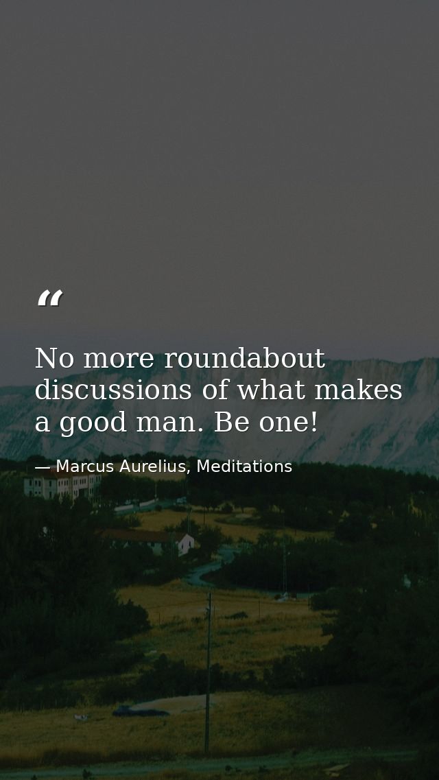 No more roundabout discussions of what makes a good man. Be one! — Marcus Aurelius, Meditations