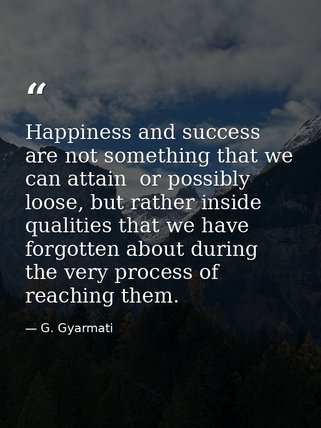 Happiness and success are not something that we can attain  or possibly loose, but rather inside qualities that we have  — G. Gyarmati