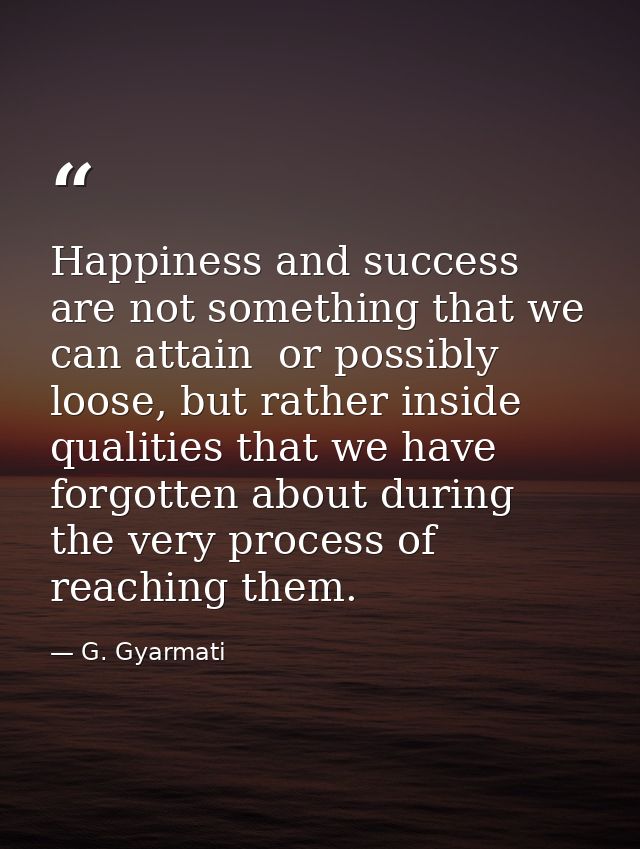 Happiness and success are not something that we can attain  or possibly loose, but rather inside qualities that we have  — G. Gyarmati