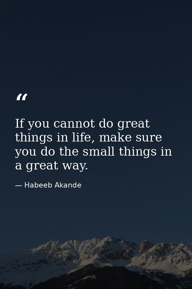 If you cannot do great things in life, make sure you do the small things in a great way. — Habeeb Akande