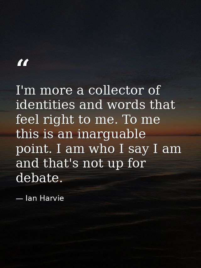 I'm more a collector of identities and words that feel right to me. To me this is an inarguable point. I am who I say I  — Ian Harvie