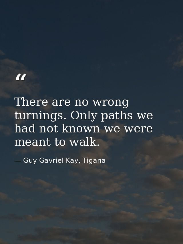 There are no wrong turnings. Only paths we had not known we were meant to walk. — Guy Gavriel Kay, Tigana