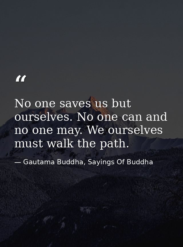 No one saves us but ourselves. No one can and no one may. We ourselves must walk the path. — Gautama Buddha, Sayings Of Buddha