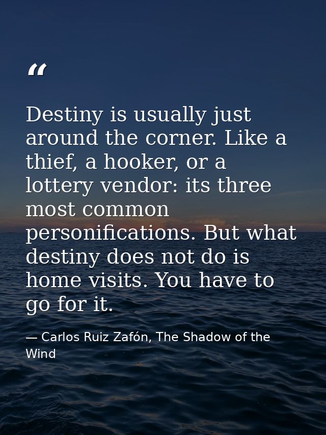 Destiny is usually just around the corner. Like a thief, a hooker, or a lottery vendor: its three most common personific — Carlos Ruiz Zafón, The Shadow of the Wind