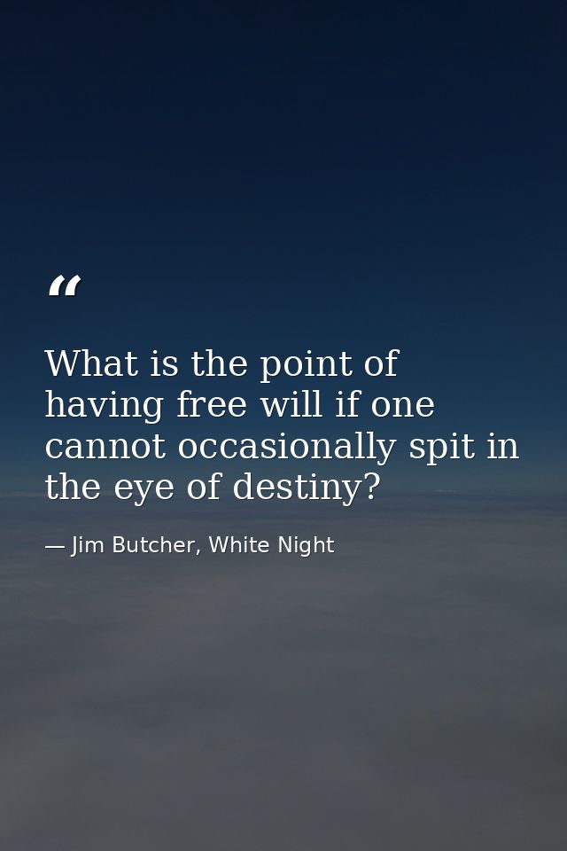 What is the point of having free will if one cannot occasionally spit in the eye of destiny? — Jim Butcher, White Night