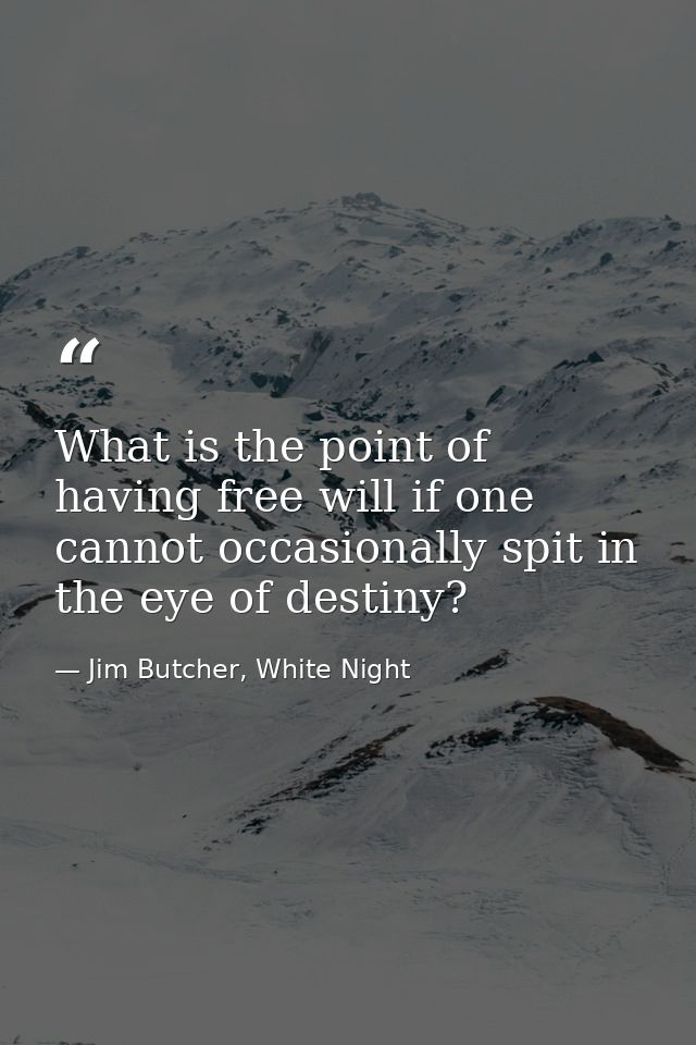 What is the point of having free will if one cannot occasionally spit in the eye of destiny? — Jim Butcher, White Night