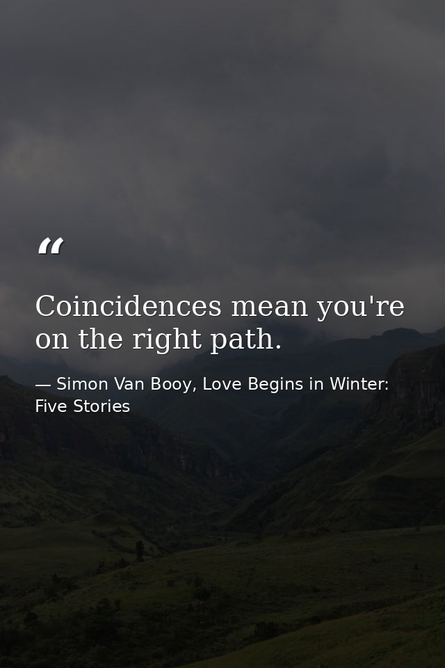 Coincidences mean you're on the right path. — Simon Van Booy, Love Begins in Winter: Five Stories