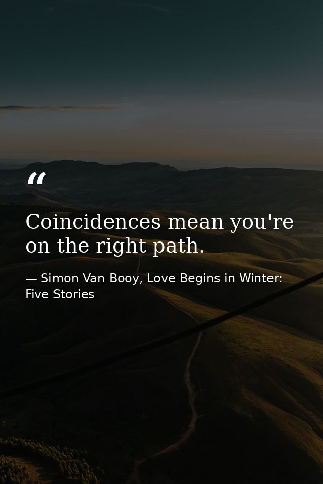 Coincidences mean you're on the right path. — Simon Van Booy, Love Begins in Winter: Five Stories