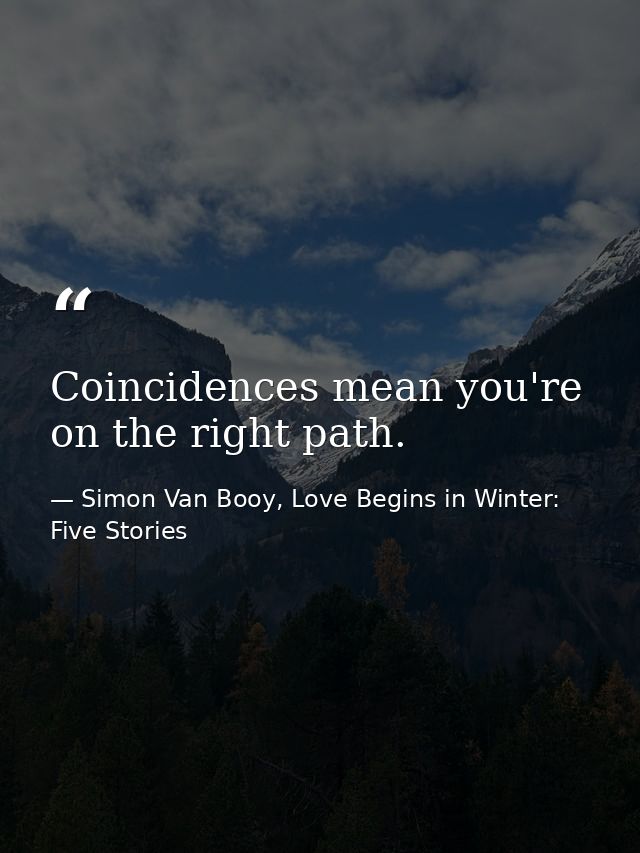 Coincidences mean you're on the right path. — Simon Van Booy, Love Begins in Winter: Five Stories