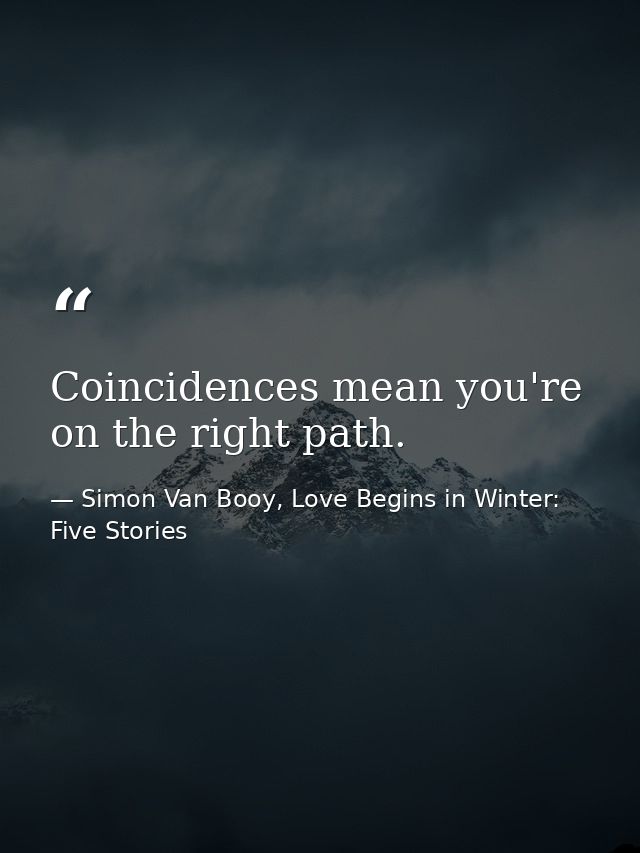 Coincidences mean you're on the right path. — Simon Van Booy, Love Begins in Winter: Five Stories