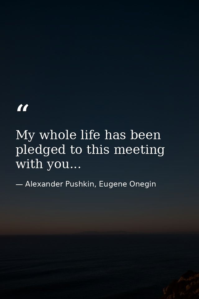 My whole life has been pledged to this meeting with you... — Alexander Pushkin, Eugene Onegin