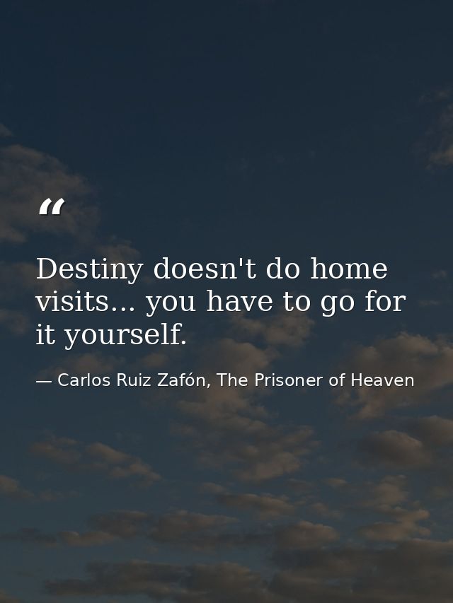 Destiny doesn't do home visits... you have to go for it yourself. — Carlos Ruiz Zafón, The Prisoner of Heaven