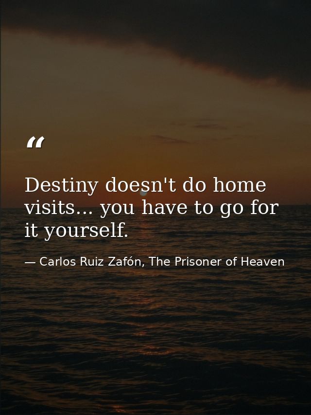 Destiny doesn't do home visits... you have to go for it yourself. — Carlos Ruiz Zafón, The Prisoner of Heaven