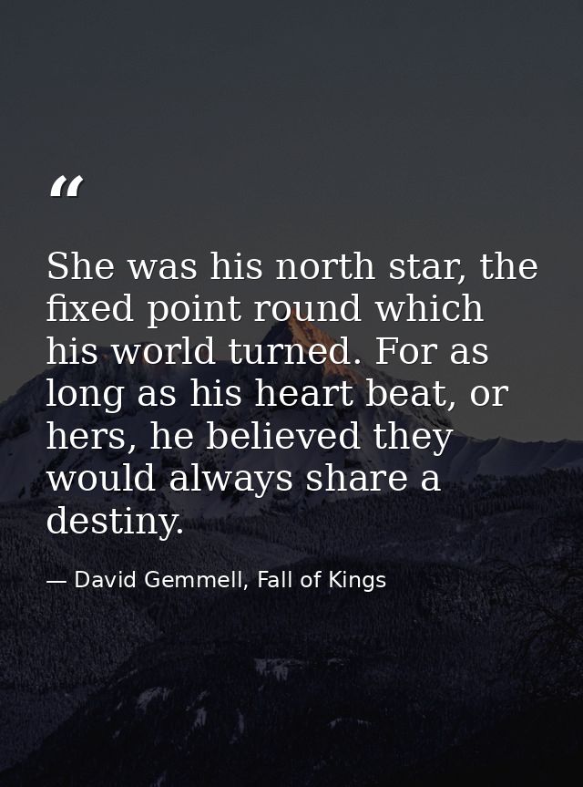 She was his north star, the fixed point round which his world turned. For as long as his heart beat, or hers, he believe — David Gemmell, Fall of Kings