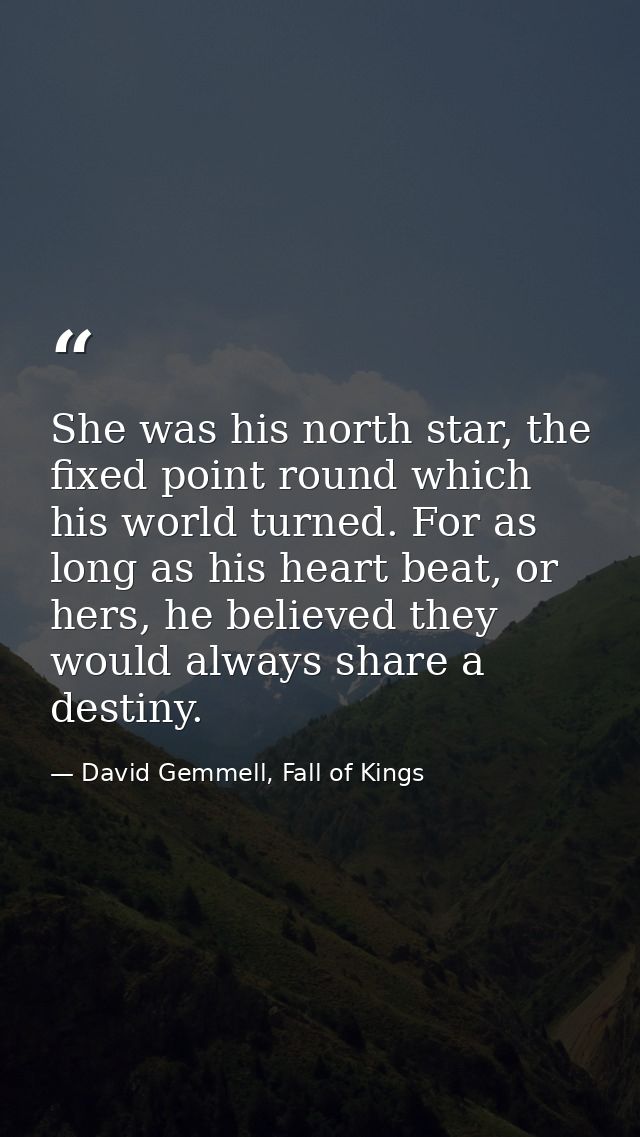 She was his north star, the fixed point round which his world turned. For as long as his heart beat, or hers, he believe — David Gemmell, Fall of Kings