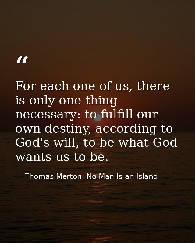 For each one of us, there is only one thing necessary: to fulfill our own destiny, according to God's will, to be what G — Thomas Merton, No Man Is an Island