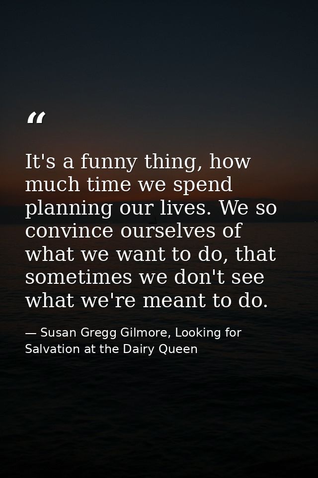 It's a funny thing, how much time we spend planning our lives. We so convince ourselves of what we want to do, that some — Susan Gregg Gilmore, Looking for Salvation at the Dairy Queen
