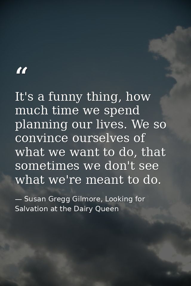 It's a funny thing, how much time we spend planning our lives. We so convince ourselves of what we want to do, that some — Susan Gregg Gilmore, Looking for Salvation at the Dairy Queen