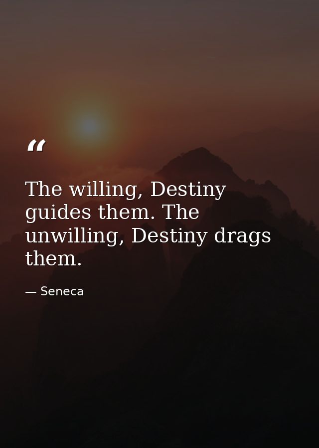 The willing, Destiny guides them. The unwilling, Destiny drags them. — Seneca