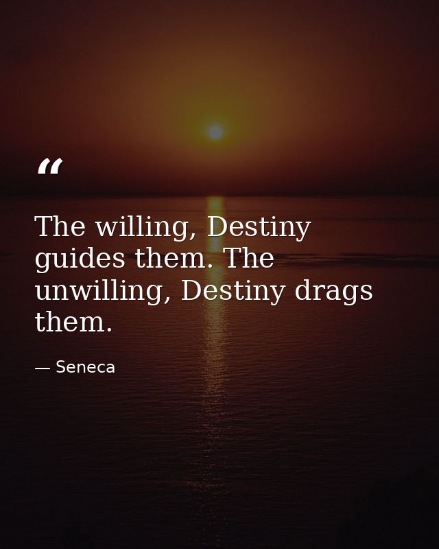 The willing, Destiny guides them. The unwilling, Destiny drags them. — Seneca