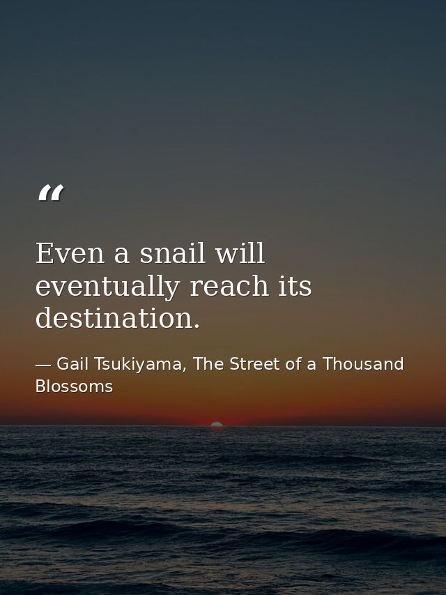 Even a snail will eventually reach its destination. — Gail Tsukiyama, The Street of a Thousand Blossoms