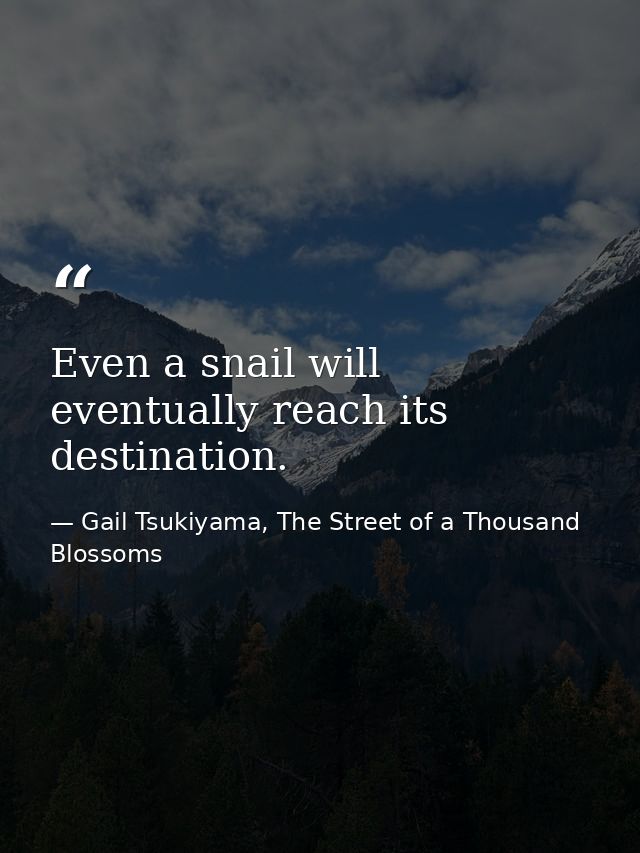 Even a snail will eventually reach its destination. — Gail Tsukiyama, The Street of a Thousand Blossoms