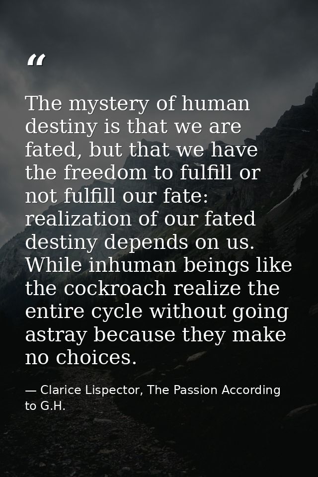 The mystery of human destiny is that we are fated, but that we have the freedom to fulfill or not fulfill our fate: real — Clarice Lispector, The Passion According to G.H.