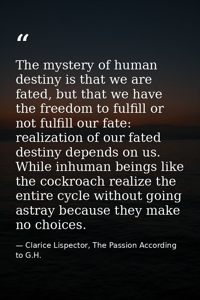 The mystery of human destiny is that we are fated, but that we have the freedom to fulfill or not fulfill our fate: real — Clarice Lispector, The Passion According to G.H.