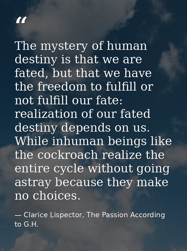 The mystery of human destiny is that we are fated, but that we have the freedom to fulfill or not fulfill our fate: real — Clarice Lispector, The Passion According to G.H.