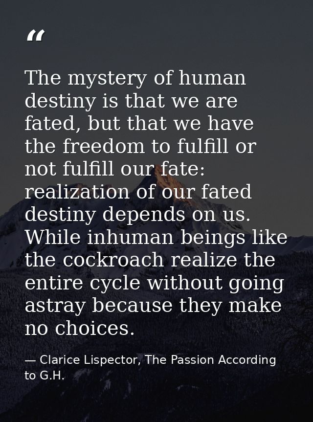 The mystery of human destiny is that we are fated, but that we have the freedom to fulfill or not fulfill our fate: real — Clarice Lispector, The Passion According to G.H.