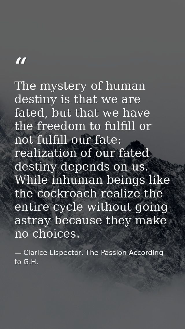 The mystery of human destiny is that we are fated, but that we have the freedom to fulfill or not fulfill our fate: real — Clarice Lispector, The Passion According to G.H.